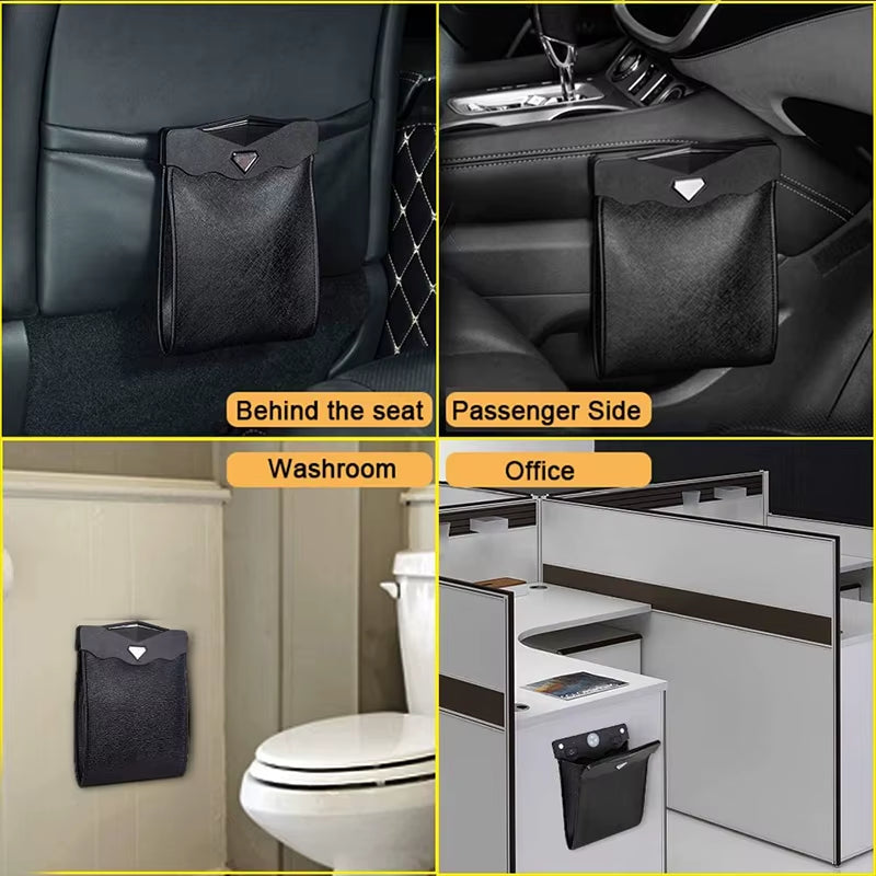 Car with LED Light Suspension Leather Folding Storage Baggarbage Bag Waterproof Magnetic Adsorption Car Rear Seat Garbage Bag