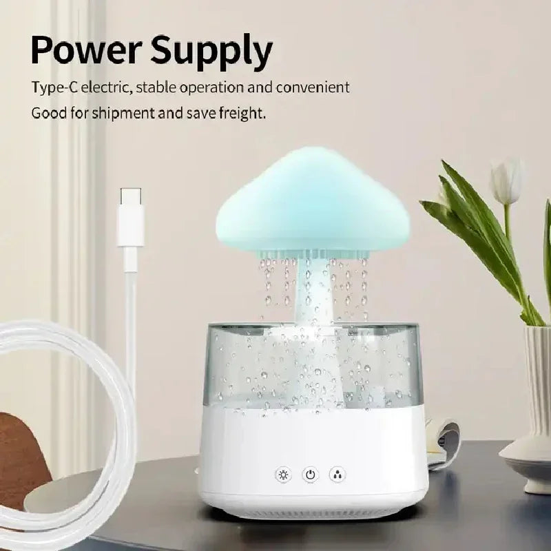 Cloud and Raindrop Humidifier Colorful Mushroom Rain Forest Aromatherapy Machine Household Rain Cloud Landscape LED Table Lamp