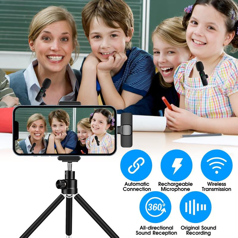 Professional Wireless Mini Microphone (2-Pack) for iPhone, iPad, iPhone 15, iOS, and Android Devices - Ideal for Video Recording, Vlogging, and Live Streaming